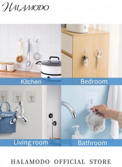 HALAMODO 20-Piece Heavy Duty Self Adhesive Wall Hooks Transparent No Drill Hooks for Hanging Waterproof Oilproof Reusable Sticky Hooks for Bathroom Kitchen Office and Home Organization  - Image 2