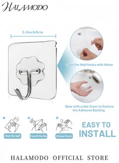 HALAMODO 20-Piece Heavy Duty Self Adhesive Wall Hooks Transparent No Drill Hooks for Hanging Waterproof Oilproof Reusable Sticky Hooks for Bathroom Kitchen Office and Home Organization  - Image 5