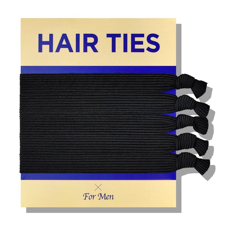 HAVHAF Knotted Hair Ties for Men 5 Pcs (Wide, Black) - No Damage Crease Breakage for Long Hair | Buns Curly Thick Elastic Hair Ties for Guys | Perfect Hairtie - Image 2