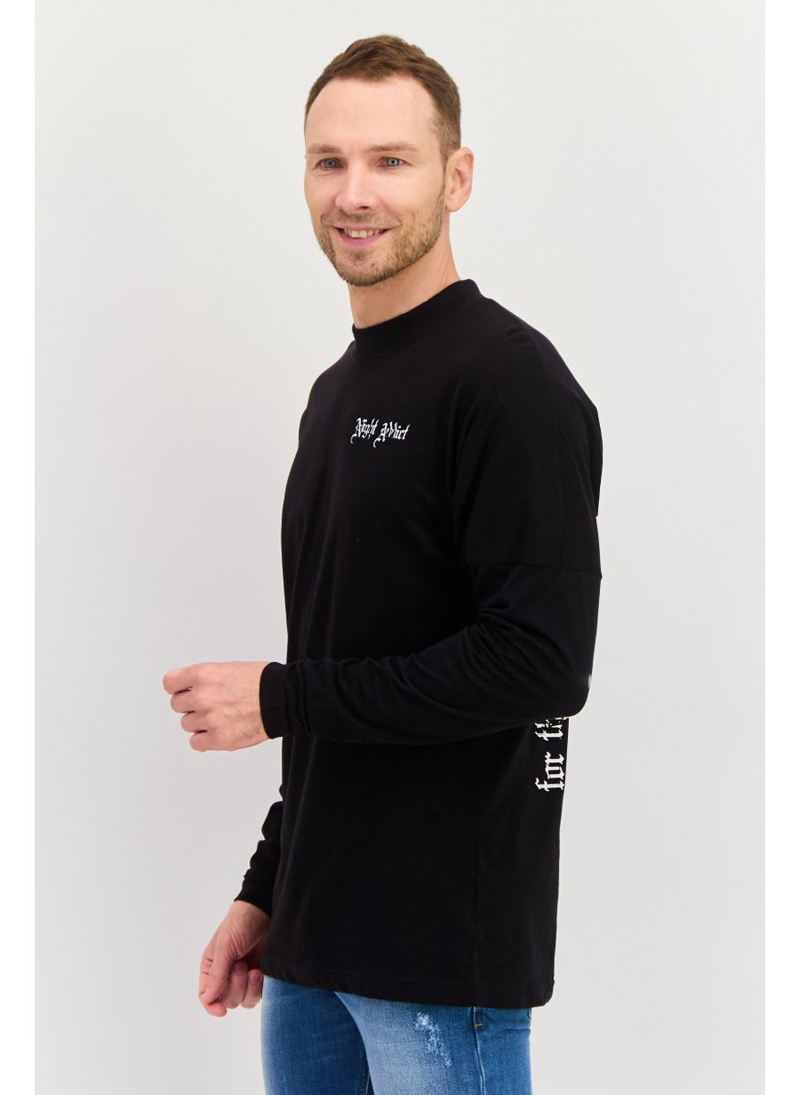Night Addict Men Crew Neck Long Sleeves Printed T-Shirt, Black  - Image 2