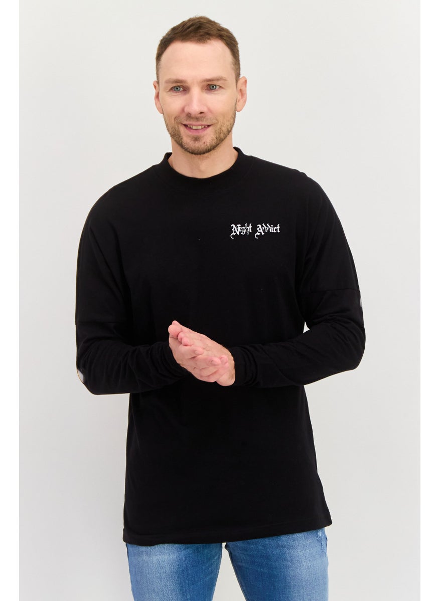 Night Addict Men Crew Neck Long Sleeves Printed T-Shirt, Black  - Image 1