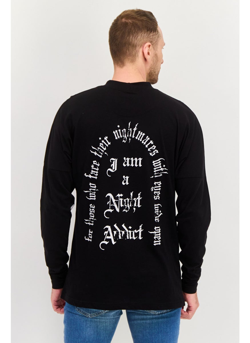 Night Addict Men Crew Neck Long Sleeves Printed T-Shirt, Black  - Image 4