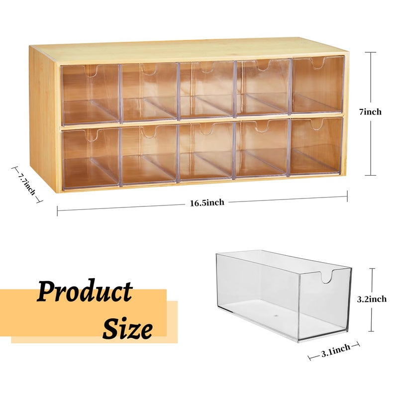 TIMIEEYA Tea Bag Organizer - Bamboo Tea Storage Organizer With Drawer 2 Layer, Tea Organizer for Tea Bags Natural Wood & Acrylic for Countertop Office Kitchen Cabinet Pantry - Image 3