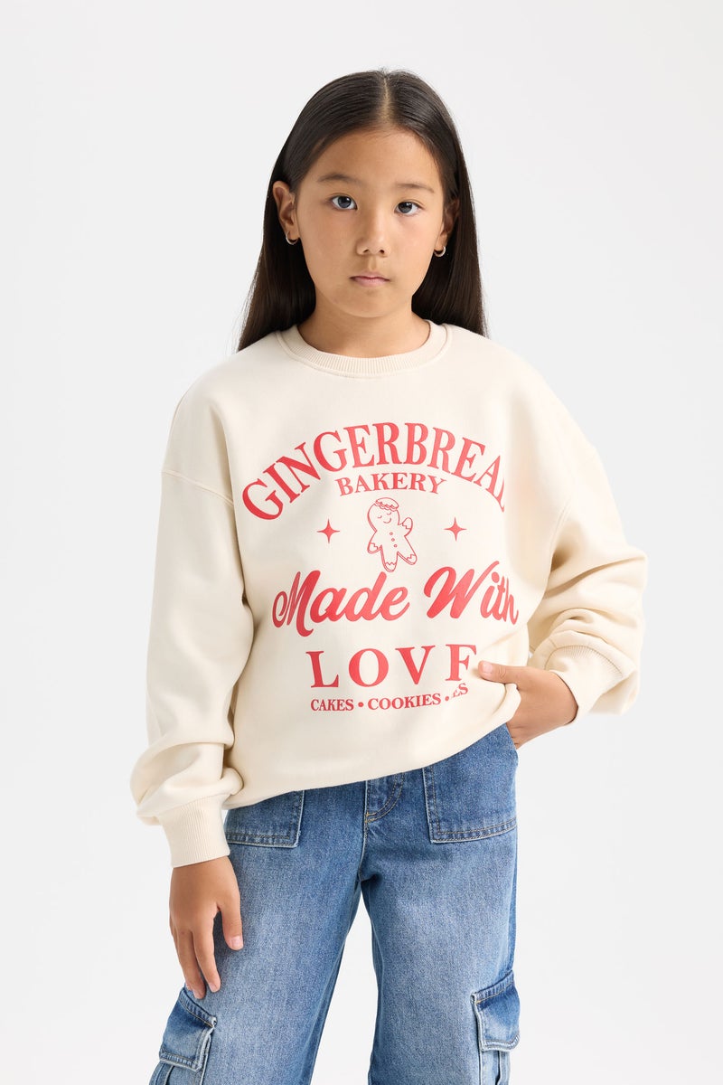 DeFacto Girl Relax Fit Crew Neck Printed Sweatshirt - Image 1