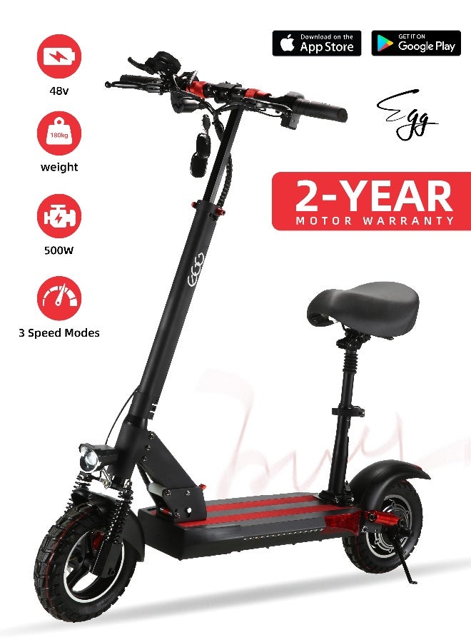Egg Electric Scooter for Adults | Electric Scooter with Seat | Foldable Electric Scooter | 48V Voltage | Front and Rear Lights | Shock Absorption Suspension | Weight Capacity 180KG | 10-Inch Tires - Image 2