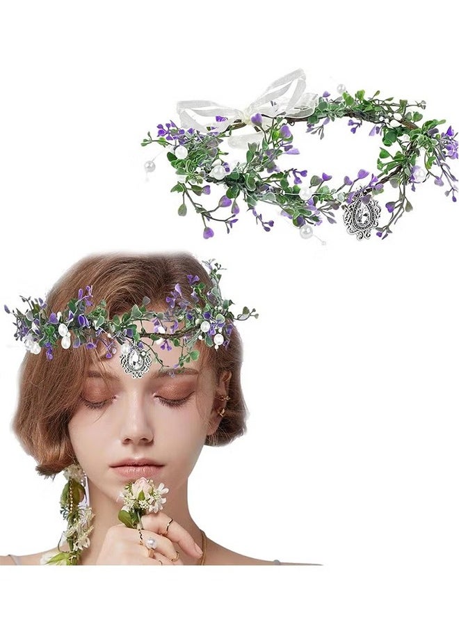 HS Flower Headband For Wedding Girls Boho Floral Crown Wedding Hair Accessories For Kids Princess Headpiece Flower Headband For Girl and Flower Girls Adjustable Headband For Wedding Festival Party  - Image 1