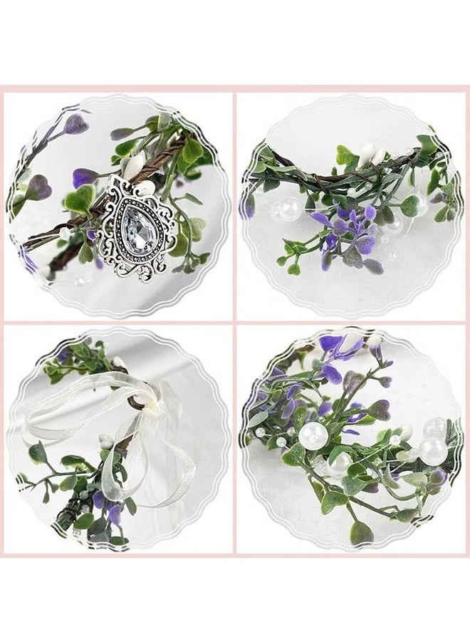 HS Flower Headband For Wedding Girls Boho Floral Crown Wedding Hair Accessories For Kids Princess Headpiece Flower Headband For Girl and Flower Girls Adjustable Headband For Wedding Festival Party  - Image 3