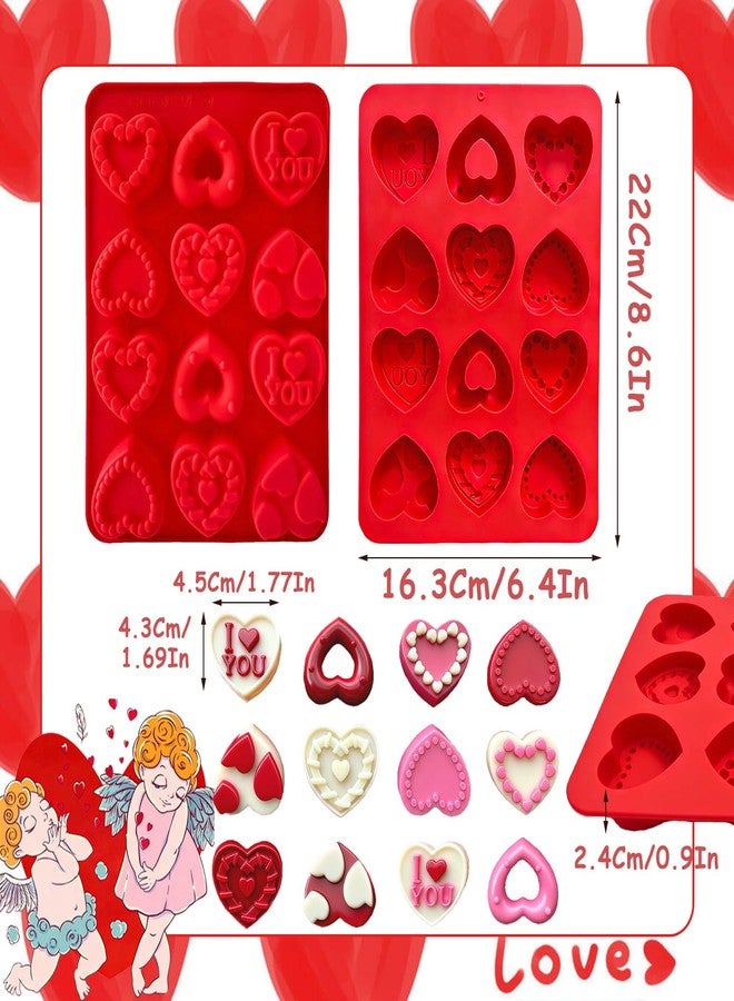 Dreplfn Heart Silicone Mold 2Pcs Valentines Silicone Molds Heart Chocolate Candy Molds Anniversary Heart Baking Mold Chocolate Mold for Baking Cake Jelly Pudding Fondant Muffin Soap Candle Ice Cubes - Image 2