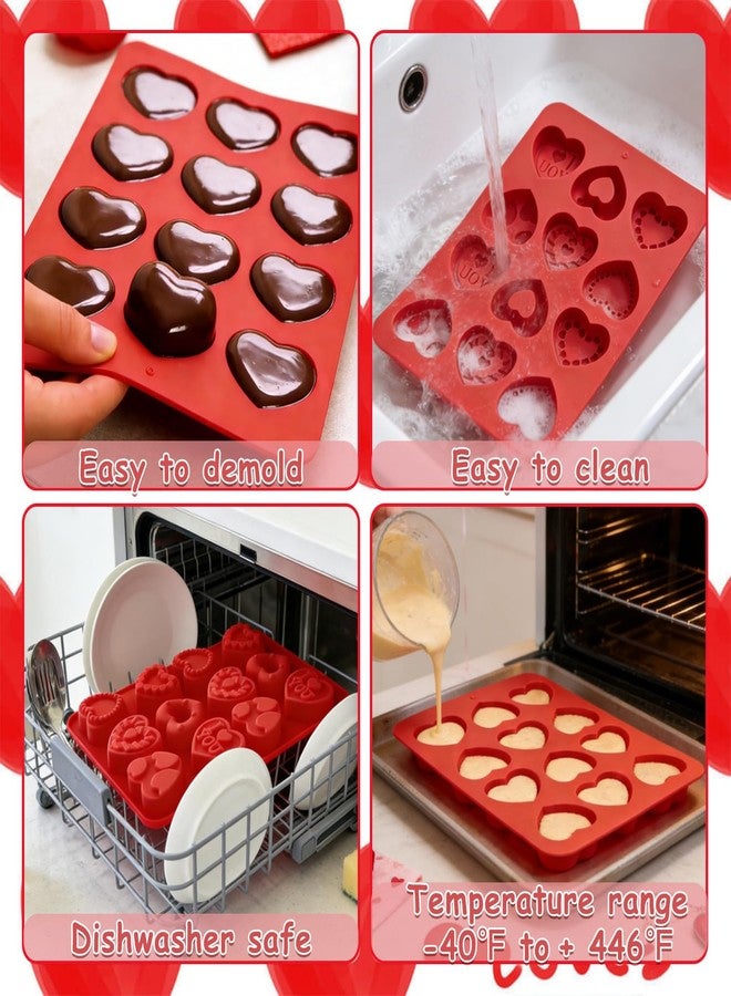 Dreplfn Heart Silicone Mold 2Pcs Valentines Silicone Molds Heart Chocolate Candy Molds Anniversary Heart Baking Mold Chocolate Mold for Baking Cake Jelly Pudding Fondant Muffin Soap Candle Ice Cubes - Image 5