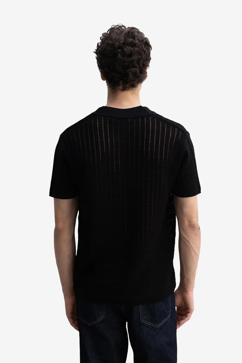 Giesto Black GIESTO Men's Textured Knit Short Sleeve Polo for Men | Best Price UAE