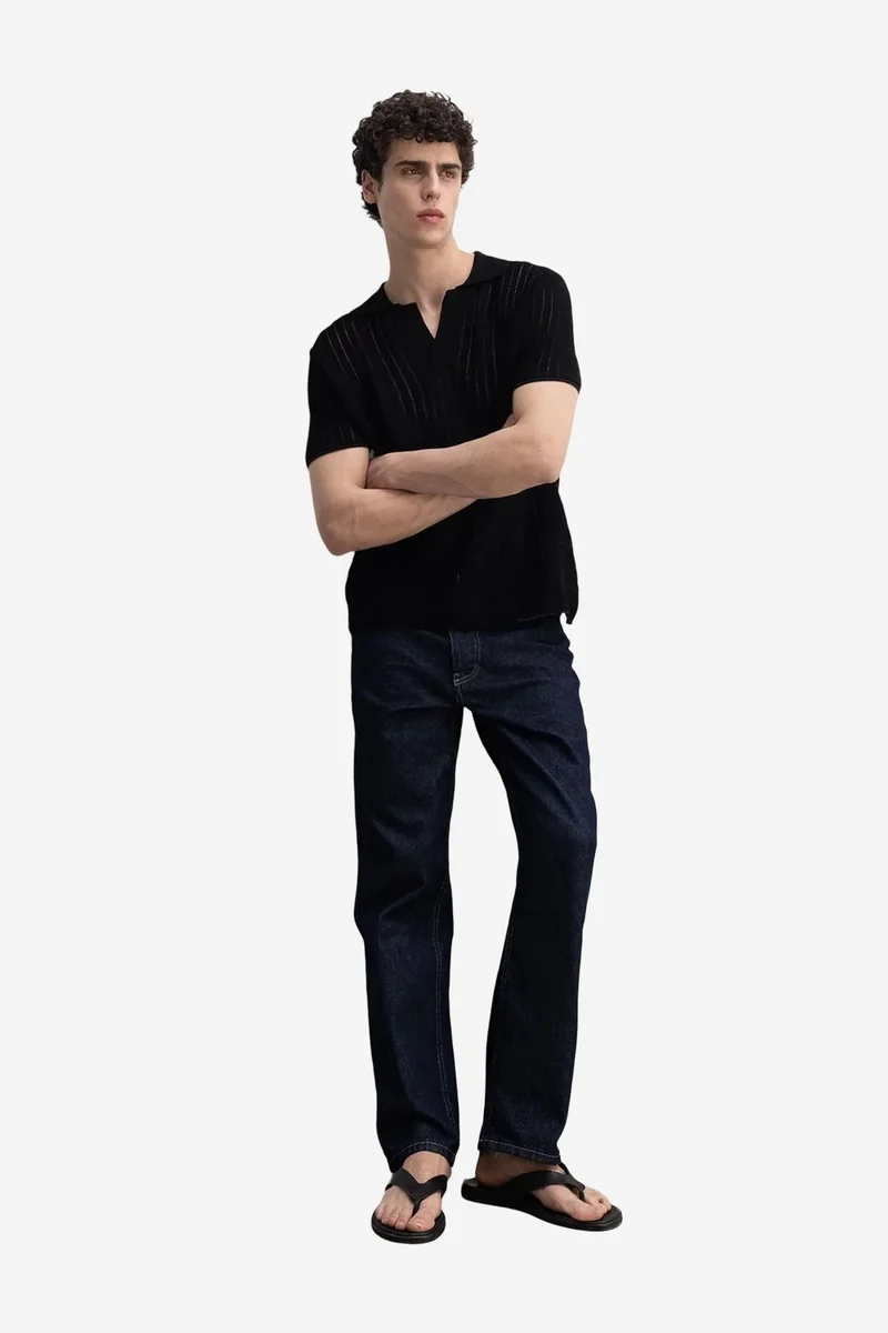 Giesto Black GIESTO Men's Textured Knit Short Sleeve Polo for Men | Best Price UAE