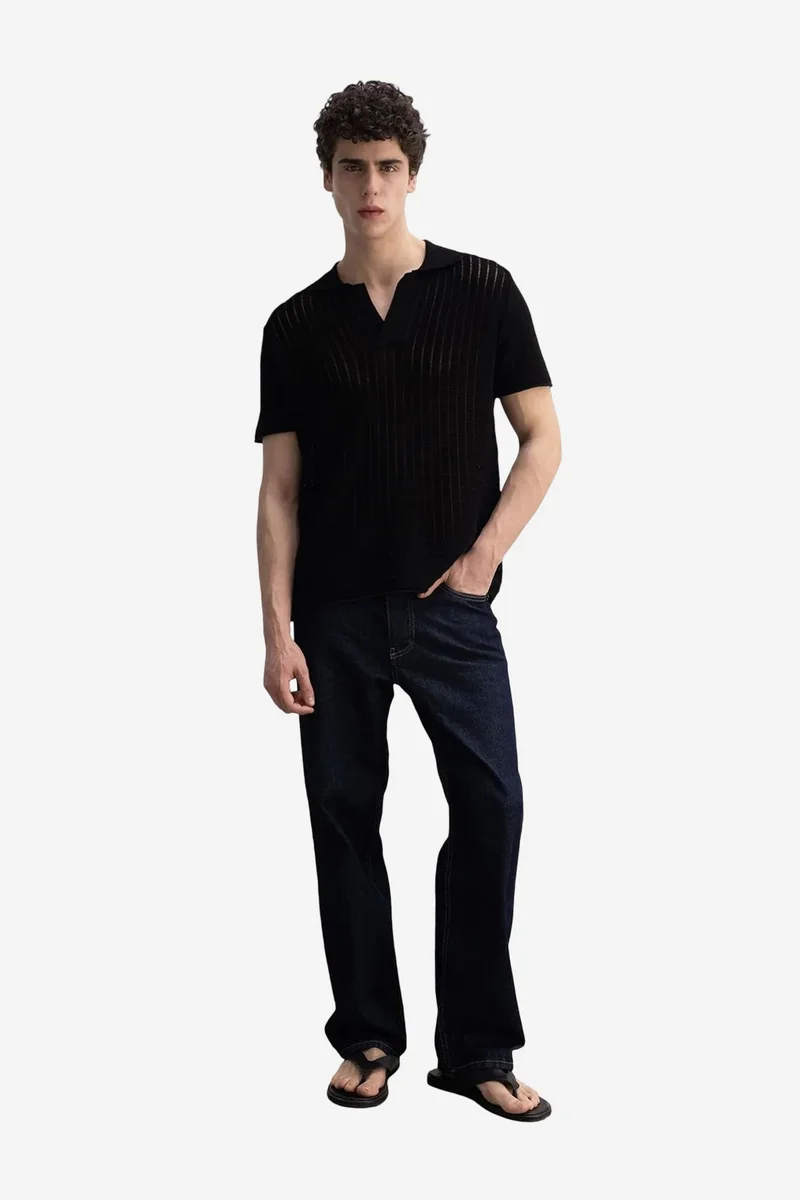 Giesto Black GIESTO Men's Textured Knit Short Sleeve Polo for Men | Best Price UAE