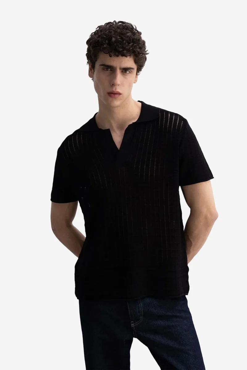 GIESTO Men's Textured Knit Short Sleeve Polo