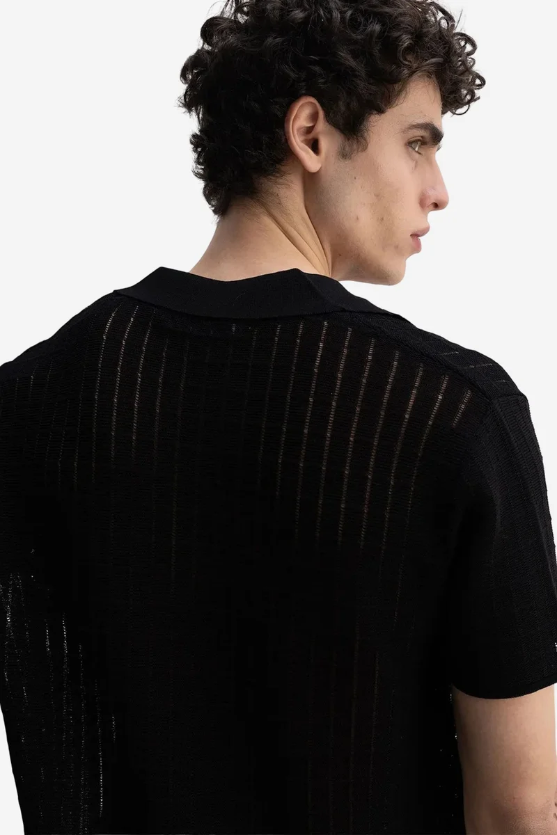 Giesto Black GIESTO Men's Textured Knit Short Sleeve Polo for Men | Best Price UAE