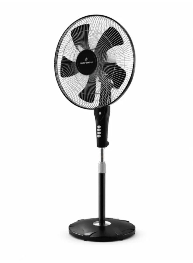 Master Elektron ME-SUMMER-TIME 18 Inch Stand Fan, 5 Blades, 3 Speeds, 3 Wind Modes, 90-Degree Oscillation, 7.5-Hour Timer, Black