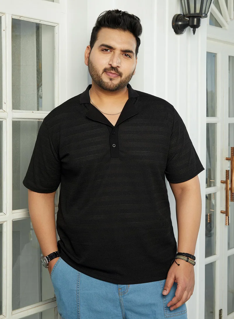 انستافاب بلس تيشيرت بولو رجالي   أسود مع أزرار مخفية