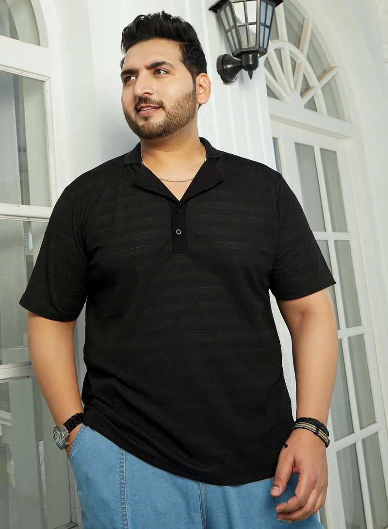 انستافاب بلس تيشيرت بولو رجالي   أسود مع أزرار مخفية
