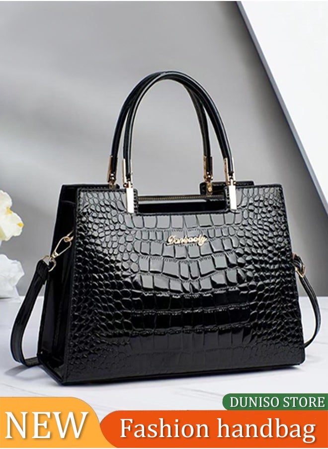 DUNISO Women's crossbody bag, PU crocodile pattern square shoulder bag handbag, adjustable shoulder strap, suitable for storing mobile phones, power banks, umbrellas, cosmetics, 29 * 12 * 21cm, black  - Image 1