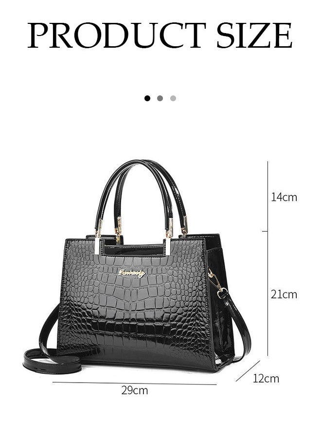DUNISO Women's crossbody bag, PU crocodile pattern square shoulder bag handbag, adjustable shoulder strap, suitable for storing mobile phones, power banks, umbrellas, cosmetics, 29 * 12 * 21cm, black  - Image 5