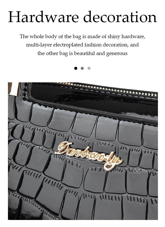 DUNISO Women's crossbody bag, PU crocodile pattern square shoulder bag handbag, adjustable shoulder strap, suitable for storing mobile phones, power banks, umbrellas, cosmetics, 29 * 12 * 21cm, black  - Image 4