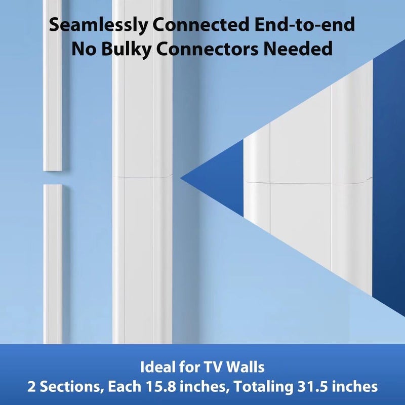 ZhiYo Cord Cover Wall 32in, TV Cord Hider for Wall Mounted TV, Large Cable Hider Kit for 3-6 Cords, Wire Management Raceway, White Wire Hider Concealer, 2 x L15.8in, W1.5in H0.75in - Image 4