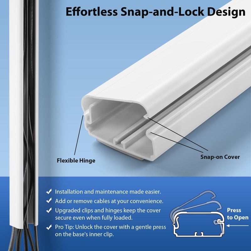 ZhiYo Cord Cover Wall 32in, TV Cord Hider for Wall Mounted TV, Large Cable Hider Kit for 3-6 Cords, Wire Management Raceway, White Wire Hider Concealer, 2 x L15.8in, W1.5in H0.75in - Image 5