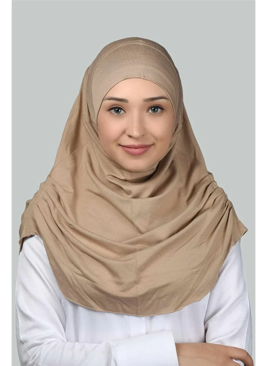 Altobeh Ready-made Turban Gathered Pleated Practical Scarf Hijab Hijab - Prayer Cover - Dark Beige