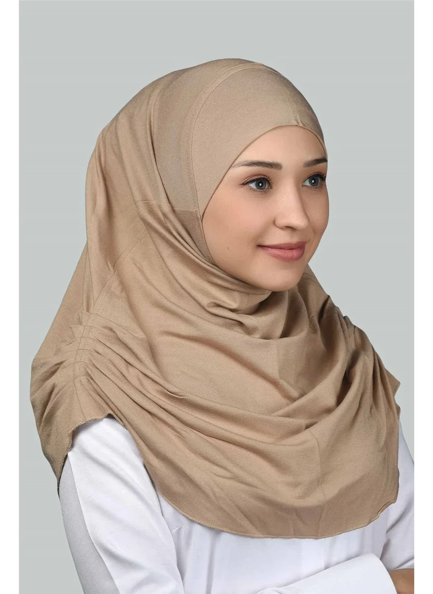 Altobeh Ready-made Turban Gathered Pleated Practical Scarf Hijab Hijab - Prayer Cover - Dark Beige