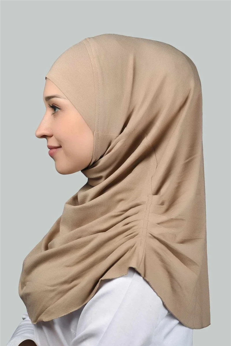 التوبة Ready-made Turban Gathered Pleated Practical Scarf Hijab Hijab - Prayer Cover - Dark Beige