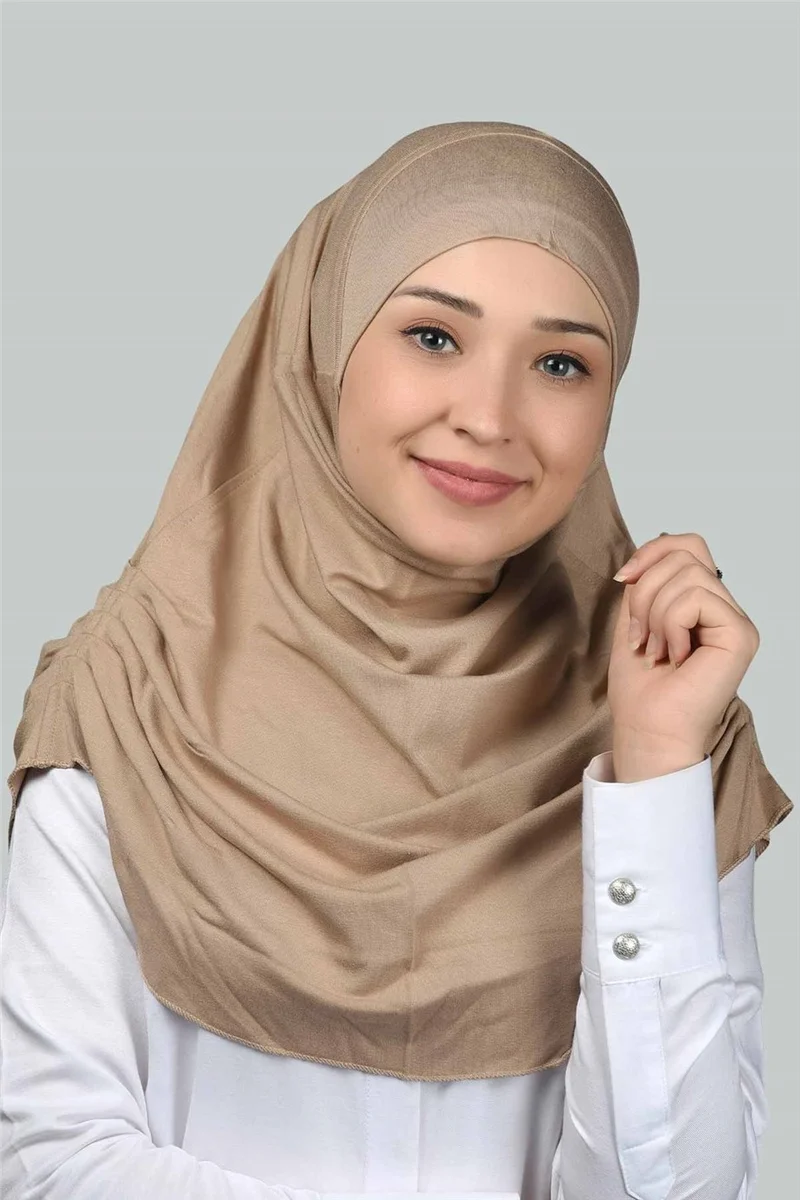 التوبة Ready-made Turban Gathered Pleated Practical Scarf Hijab Hijab - Prayer Cover - Dark Beige