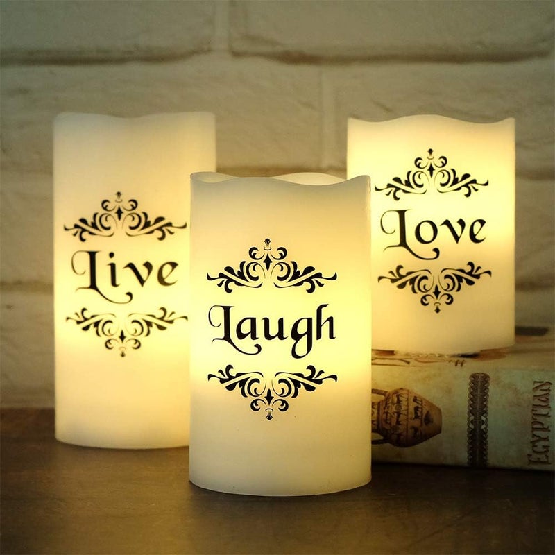 Eldnacele Color Changing Pillar Candles Battery Operated Flickering Flameless Candles Multi Colored with Remote Control Timer  Live Love Laugh Candle Gifts Decor D3 x H4 5 6 - Image 4