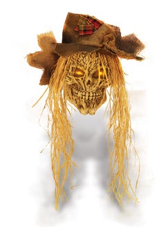 27 Inch Creepy Hanging Light-Up Scarecrow Head Halloween Decoration