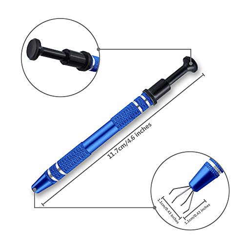 IQIANS IC Chip Pick up Tool with Stainless Steel 4 prong Grabber Tool for Small Parts, Electronic Components Catch, Manicure Cotton Ball Claw, Hex Nuts Screws, Jewelry Terp Pearls Gem Tweezers, Blue - Image 2