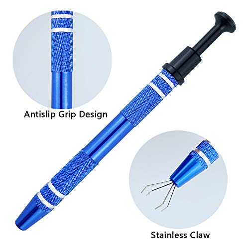 IQIANS IC Chip Pick up Tool with Stainless Steel 4 prong Grabber Tool for Small Parts, Electronic Components Catch, Manicure Cotton Ball Claw, Hex Nuts Screws, Jewelry Terp Pearls Gem Tweezers, Blue - Image 4
