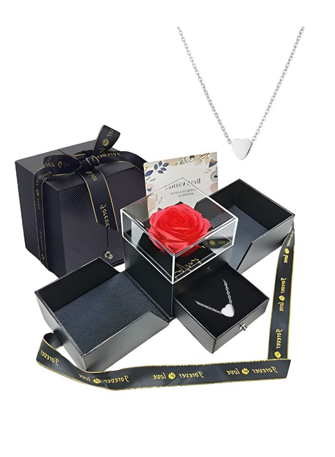 Generic Handmade Preserved Rose Flower Jewelry Storage Box and Heart Pendant Necklace Greeting Card and Bag included, Rose Gift for Girlfriend/Mother/Wife on Anniversary Valentine's Day Mother's Day  - Image 1