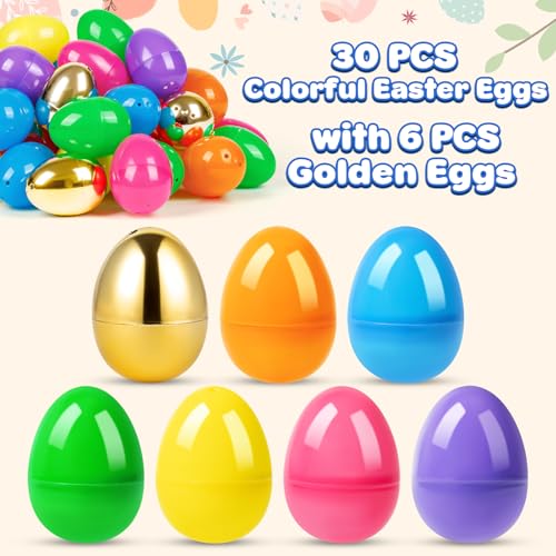 Duchong 36 Count 315 Plastic Easter Eggs 30 Pcs Empty Suprise Eggs 6 Pcs Golden Eggs Bulk Fillable Eggs with Hinge for Easter Hunt Basket Stuffers Fillers Easter Party Favor Decorations - Image 5