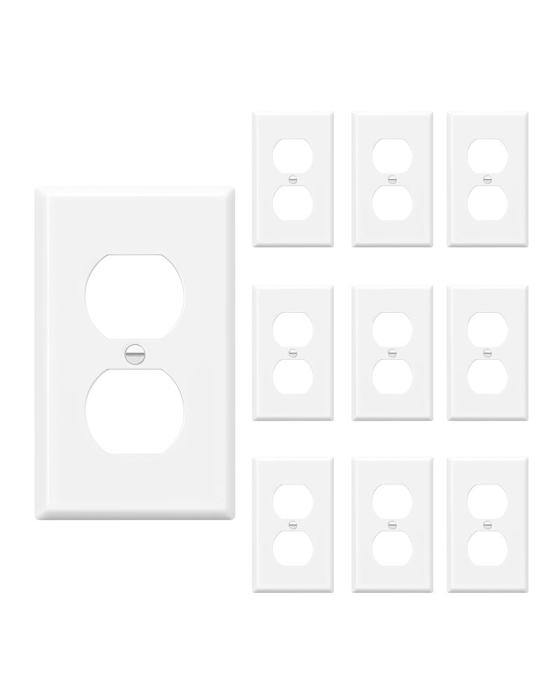 DEWENWILS Metal Duplex Wall Plate UL Listed Standard Size 1Gang 450 x 276 Electrical Outlet Cover Plates Dual Electric Receptacle Plug Covers Smooth White 10Pack