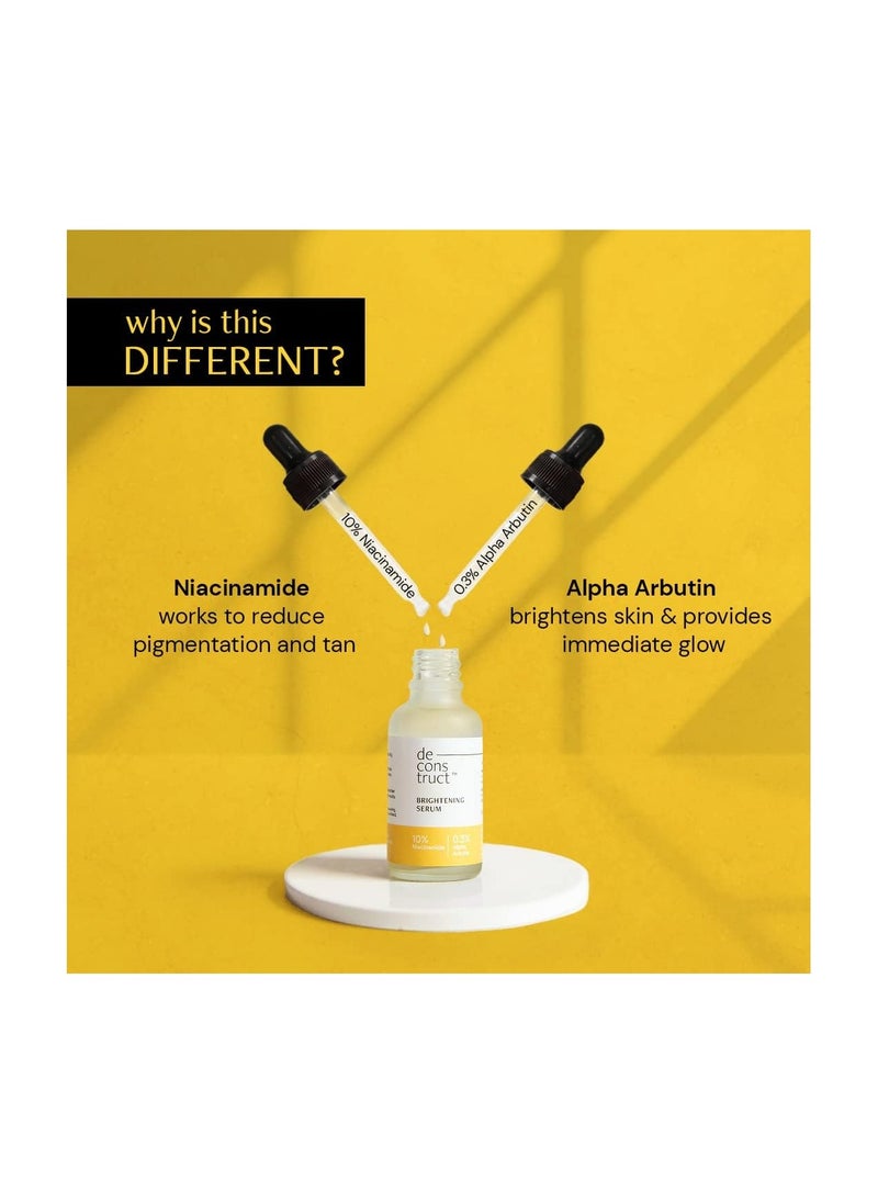 Deconstruct - Deconstruct Brightening Serum 10% Niacinamide + 0.3% Alpha Arbutin | 2 actives, 1 serum | Reduces Pigmentation, Dark Spots & Marks | Works on Tan & Freckles | 30 ML - Image 1