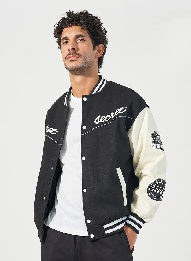 Styli Varsity Bomber Jacket with Multi Badge Detail