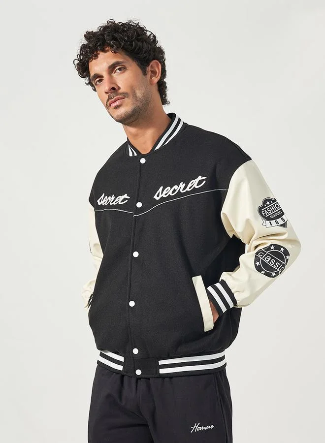 Styli Varsity Bomber Jacket with Multi Badge Detail