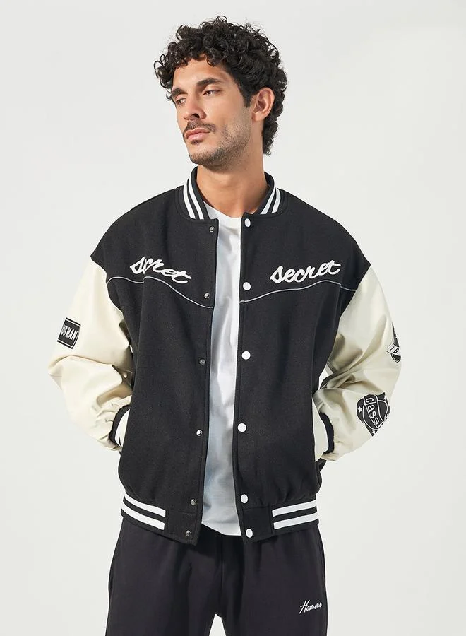 Styli Varsity Bomber Jacket with Multi Badge Detail