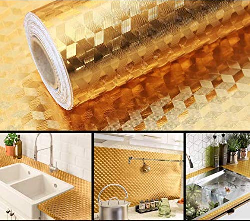 LOMESH 3 Meter Kitchen Wall Sticker Oil Proof Waterproof Aluminium Foil Stickers Kitchen Backsplash Wallpaper SelfAdhesive AntiMold and Heat Resistant for Desktop Drawer Cabinet Painted Wall - Image 2