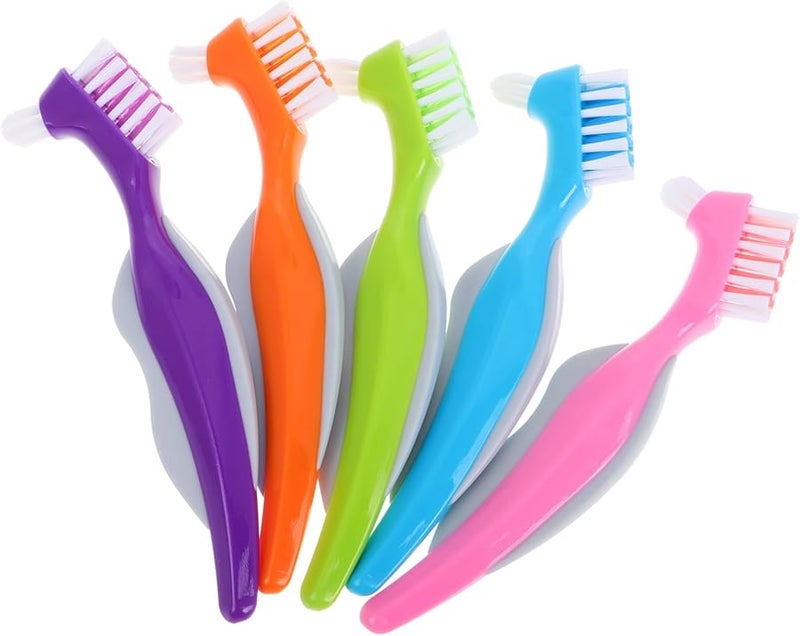 5pcs Dual Head Denture Cleaning Brush Set Portable Oral Care Kit for Travel - Image 1