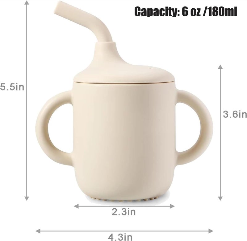 PandaEar 2 Pack 100 Tiny Silicone Drinking Training Cup with Handles  Straw for Baby and Toddler White Blue - Image 3