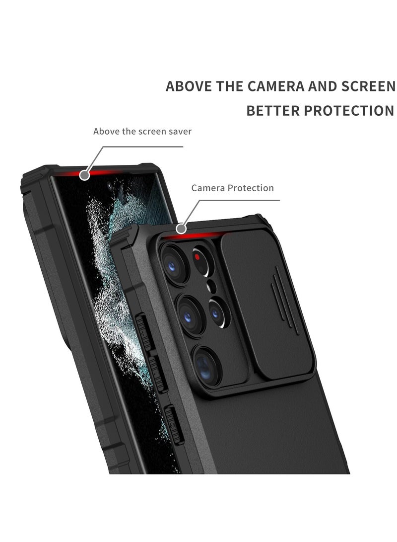 Samsung Galaxy S23 Ultra Black Mobile Phone Case Cover, Innovative Telescopic Bracket, Sliding Protection Camera Window, Bumper Shockproof Phone Back Cover  - Image 3