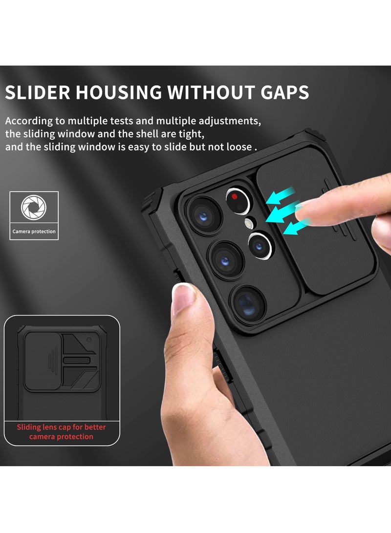 Samsung Galaxy S23 Ultra Black Mobile Phone Case Cover, Innovative Telescopic Bracket, Sliding Protection Camera Window, Bumper Shockproof Phone Back Cover  - Image 5