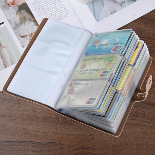 Romozi RFID Credit Card Holder, Leather Business Card Organizer with 96 Card Slots, Credit Card Case for Managing Your Different Cards and Important Documents to Prevent Loss or Damage (Khaki) - Image 5