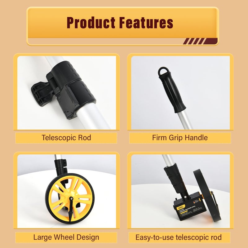 Deli DL330060 150mm Mechanical Distance Measuring Wheel Mechanical Non Slip Wheels High Traction ABS Tire and 2 Stage Aluminum Soft Grip Handle For Surveyor Builders Workers (1Pc) - Image 5