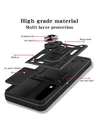 لـ OnePlus Nord 5 5G غطاء الحالة, غطاء عدسة الكاميرا الشريحة, حامل الحلقة المغناطيسية مقعد حالة الهاتف الوقائي لـ OnePlus Nord 5 5G, أسود - view 4