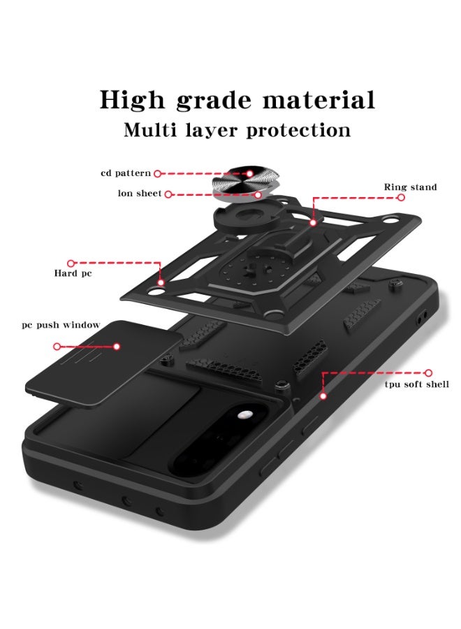 SanHu for OnePlus Nord 5 5G Case Cover, Slide Camera Lens Cover, Magnetic Ring Holder Kickstand Protective Phone Case for OnePlus Nord 5 5G, Black - Image 4